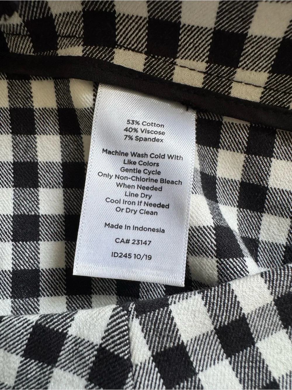 Talbots Chatham Ankle Stretch Pants Black White Gingham Check Size 10